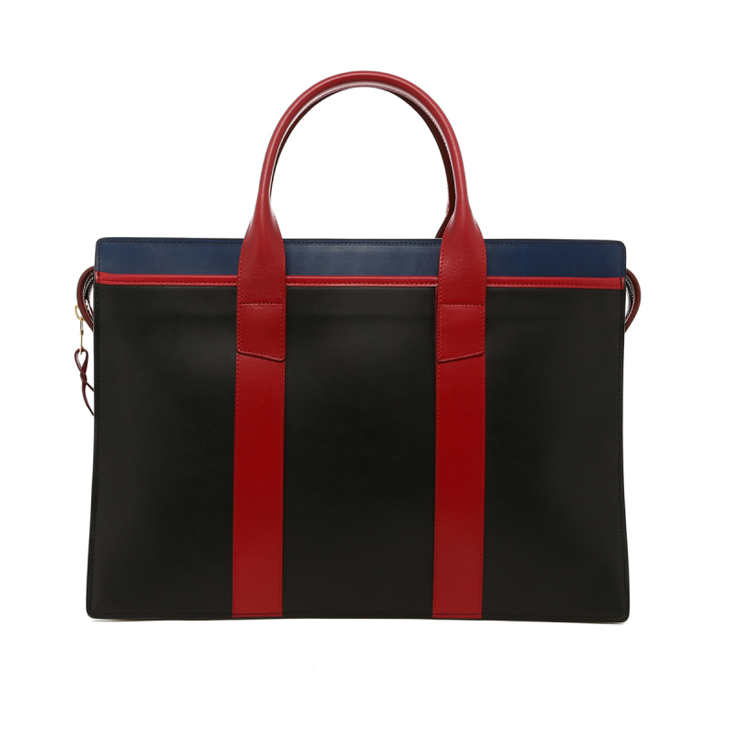 Double Zip-Top - Black/Blue/Red - Belting Leather in 