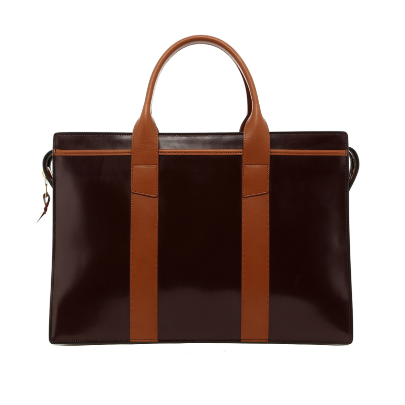 Double Zip-Top - Espresso/Cognac - Polished Belting Leather in 
