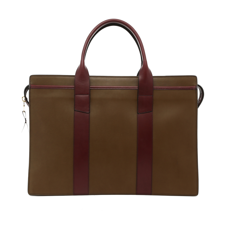 Double Zip-Top - Olive/Burgundy - Belting Leather in 