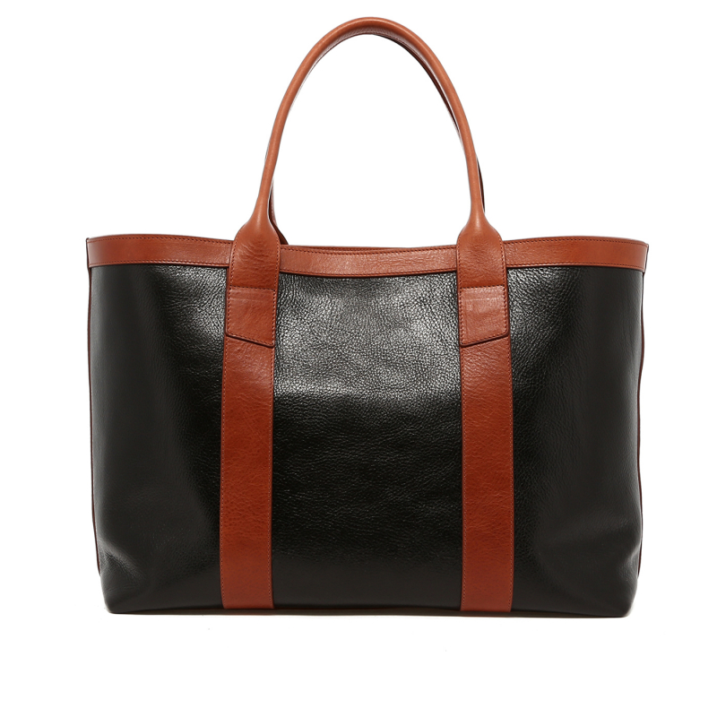 Large Working Tote - Black/Cognac - Polished Tumbled Leather - Sunflower Interior in 