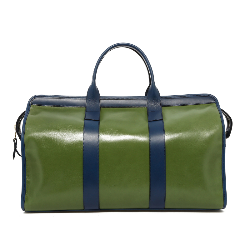 Signature Travel Duffle - Meadow Green/Navy Trim - Smooth Tumbled Leather  in 