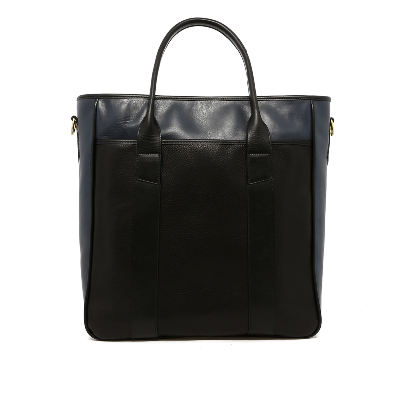 Commuter Tote - Black/Navy - Pebbled Leather in 