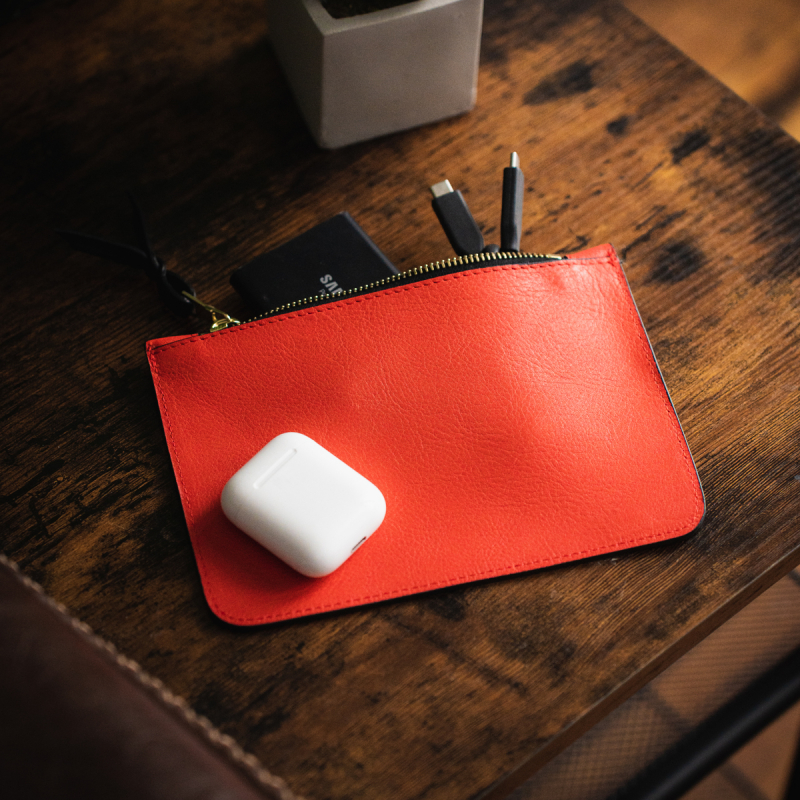 Small Leather Pouch - Hibiscus - Tumbled Leather in 