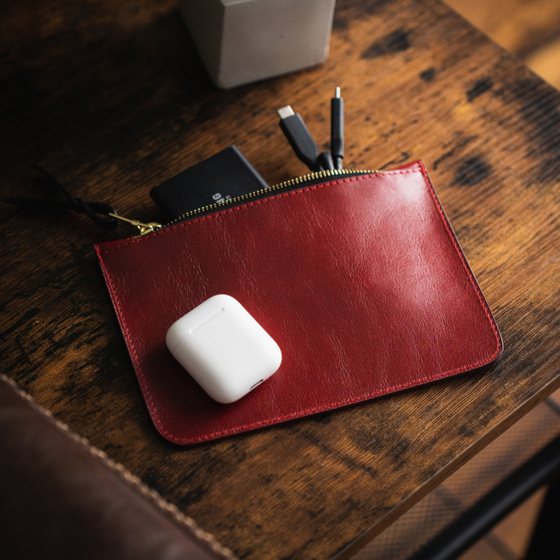 Small Leather Pouch - Brick Red - Smooth Tumbled Leather in 