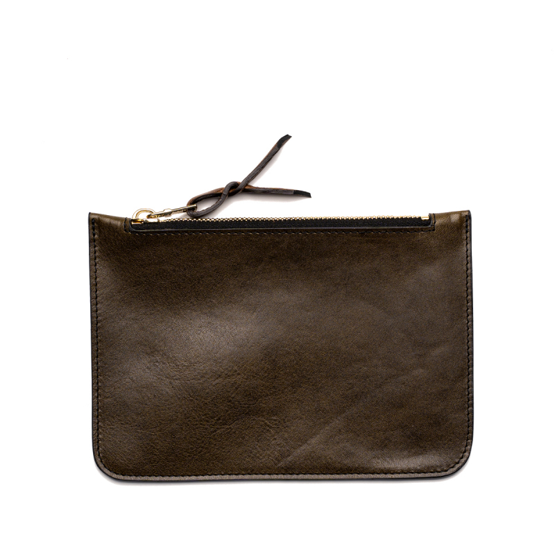 Small Leather Pouch - Dark Olive - Smooth Tumbled Leather  in 