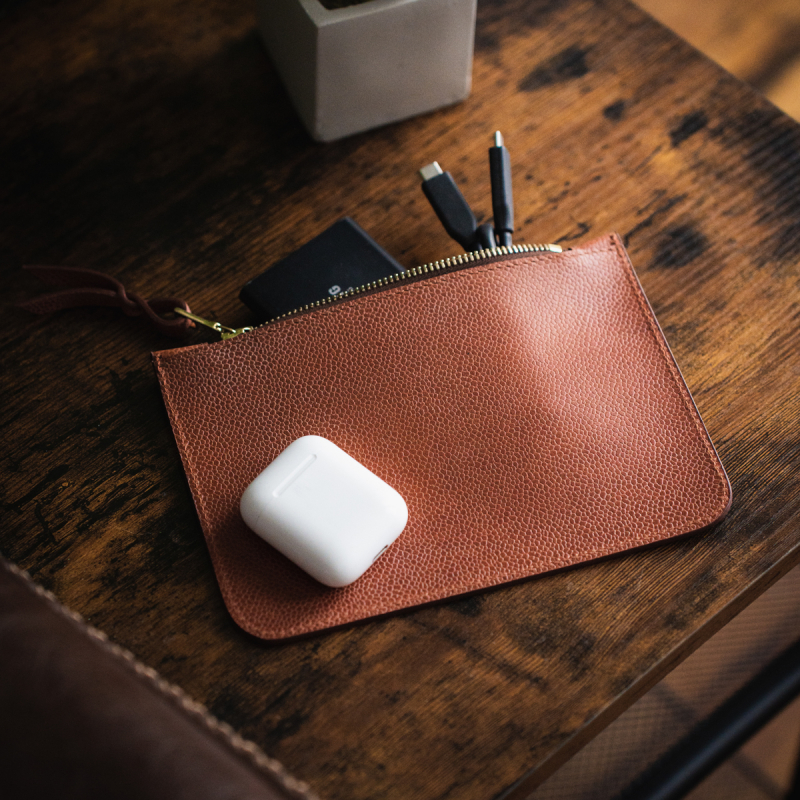 Small Leather Pouch - Cognac - Scotch Grain Leather in 