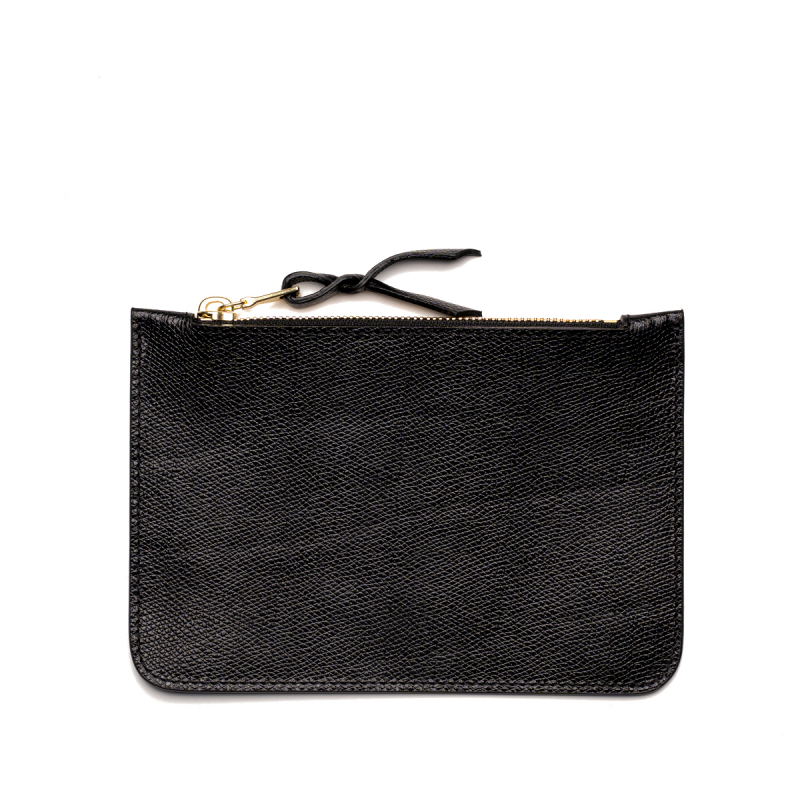 Small Leather Pouch - Glossy Black - Fine Grain Printed Leather in 