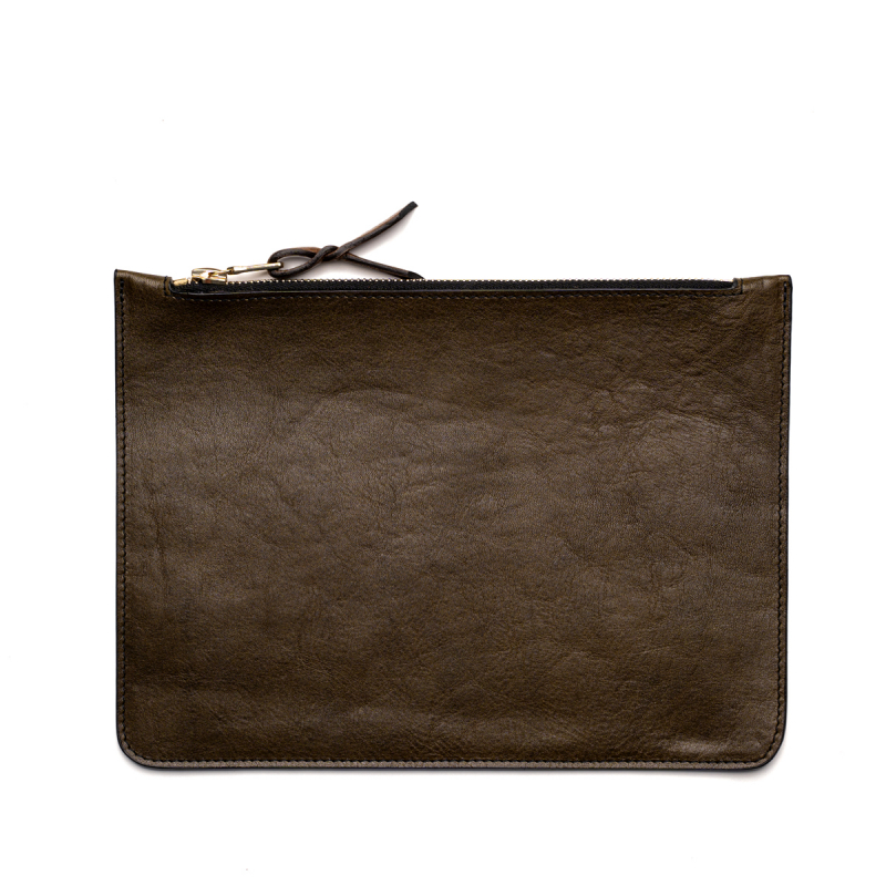 Medium Leather Pouch - Dark Olive - Smooth Tumbled Leather  in 