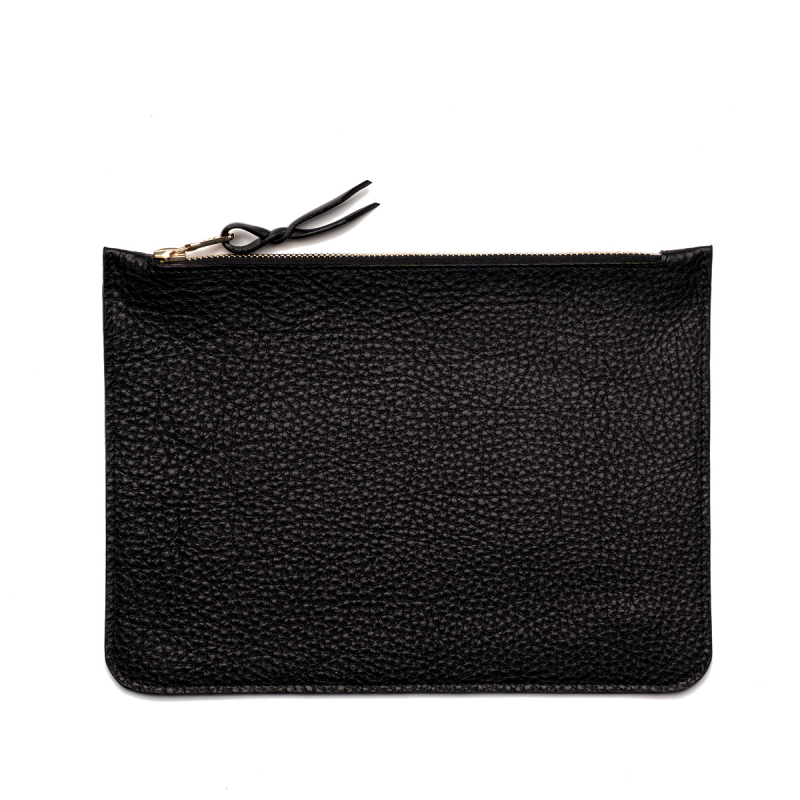 Medium Leather Pouch - Black - Soft Pebbled Leather in 