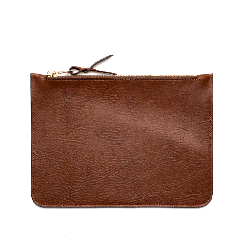 Medium Leather Pouch - Cognac - Pebbled Leather in 