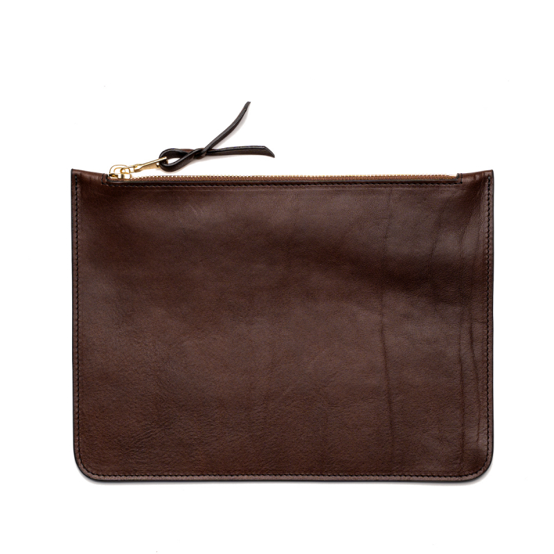 Medium Leather Pouch - Potting Soil Brown - Tumbled Leather in 