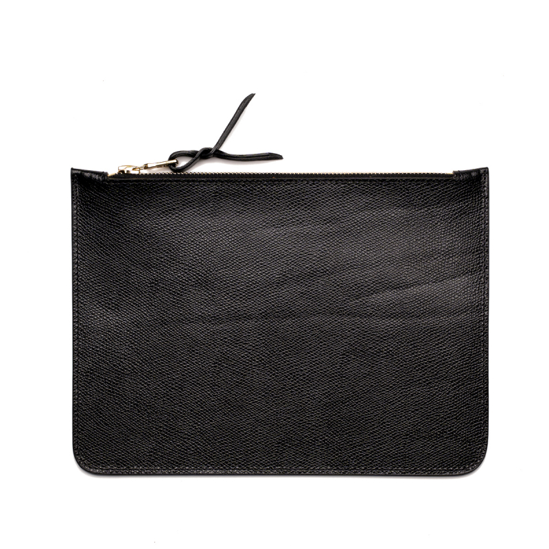 Medium Leather Pouch - Black - Soft Pebbled Leather in 