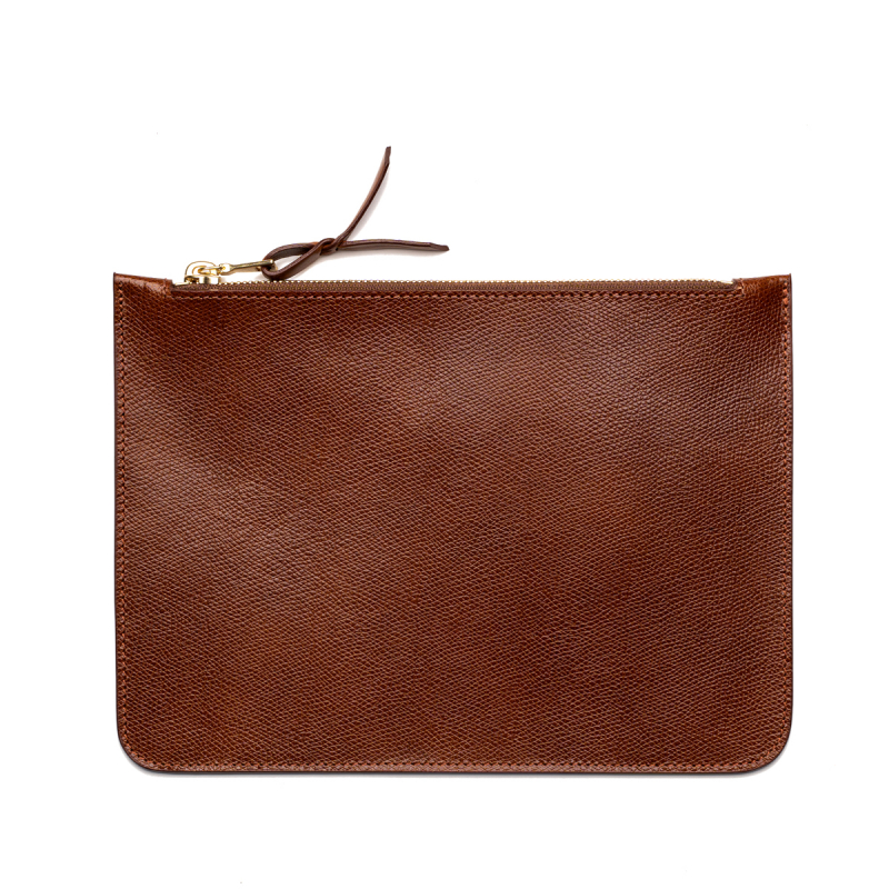 Medium Leather Pouch - Glazed Ginger - Fine Grain Printed Leather in 