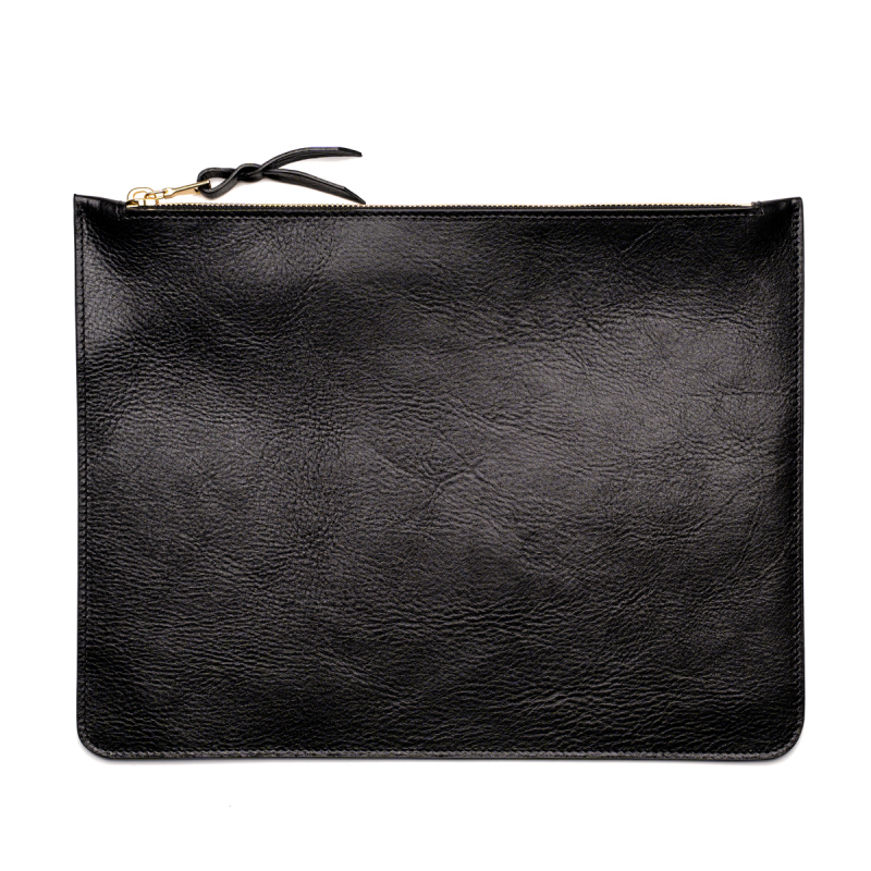Large Leather Pouch - Glossy Black - Smooth Tumbled Leather  in 