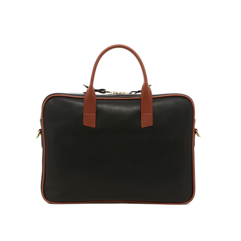 Computer Briefcase - Black/Chestnut - Tumbled Leather in 