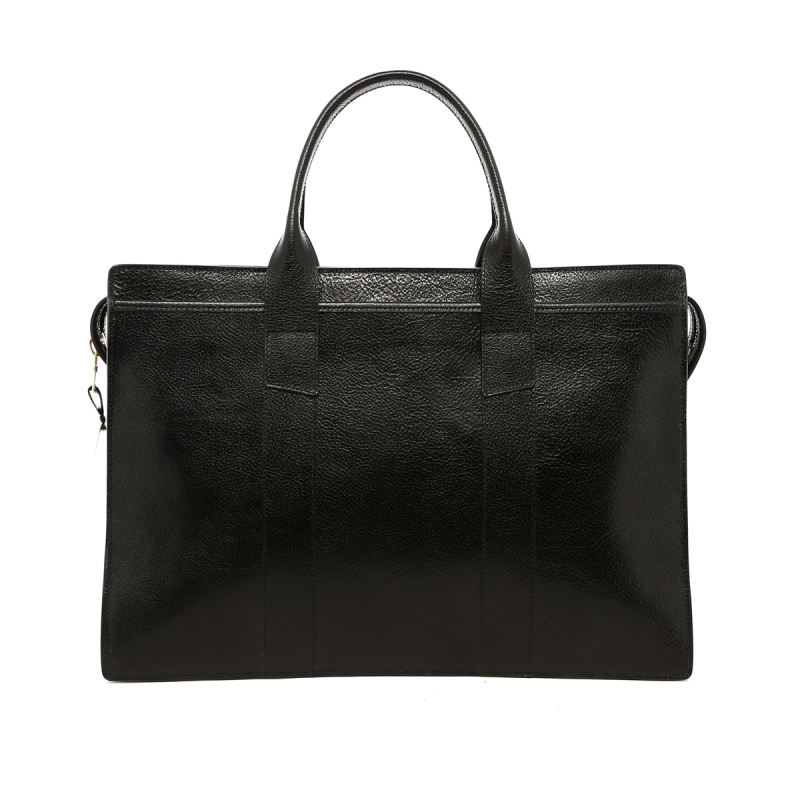 Double Zip-Top - Glossy Black - Pebbled Leather in 