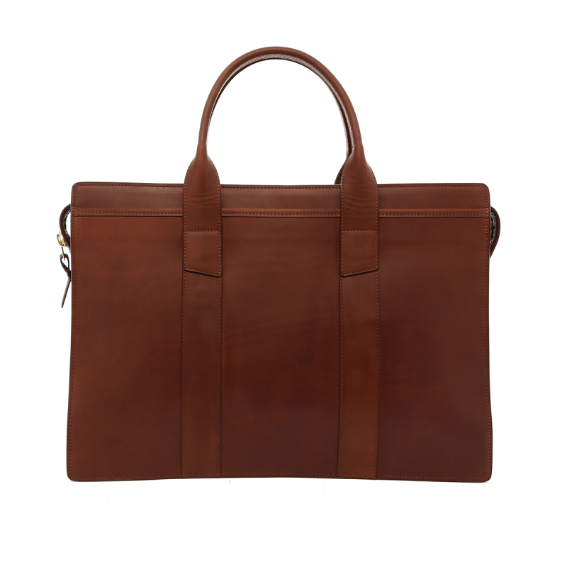 Double Zip-Top Briefcase - Matte Light Brown - Belting Leather  in 