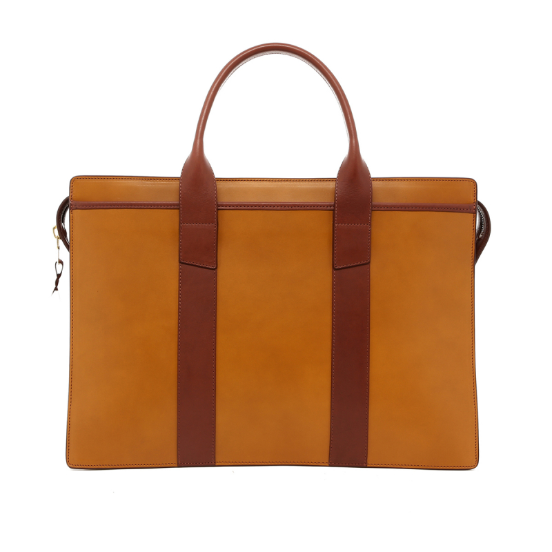 Double Zip-Top Briefcase - Spruce Yellow/Chestnut - Belting Leather  in 