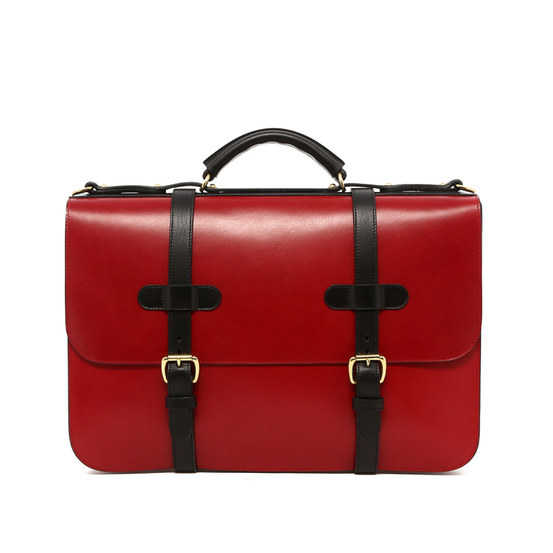 English Briefcase - Red/Black - Belting Leather in 