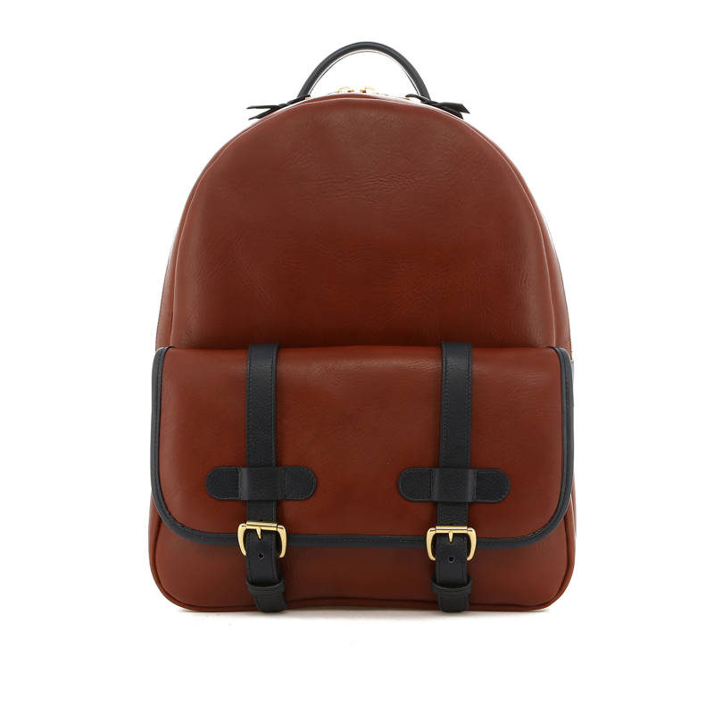 Hampton Backpack - Potter's Clay/Navy - Tumbled Leather in 