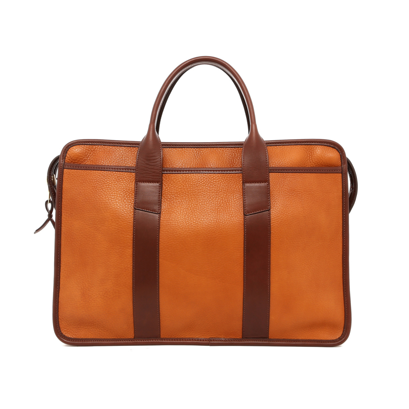 Bound Edge Zip-Top - Golden Tan/Chestnut - Tumbled Leather in 