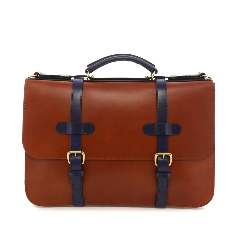English Briefcase - Bombay Brown/ Blueprint - Harness Belting - Unlined in 
