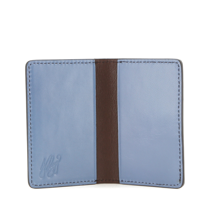 Folding Card Case - Allure Blue/Chocolate Interior - Calf  in 