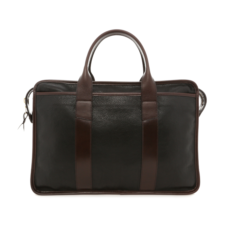 Bound Edge Zip-Top Briefcase - Black/Chocolate Torte - Tumbled Leather 
 in 