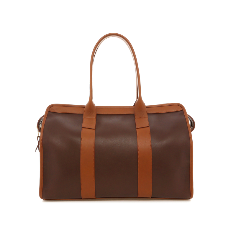 Small Travel Duffle - Chocolate/Cognac - Tumbled Leather - 12 inch Handle
 in 
