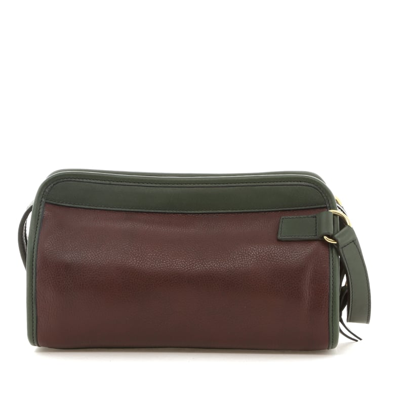 Small Travel Kit - Chocolate/Green - Pebbled Leather - Dark Olive Canvas in 