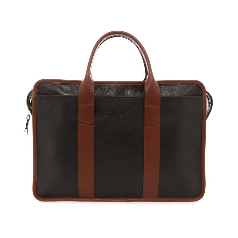Bound Edge Zip-Top Briefcase - Black/Sequoia- Tumbled Leather
 in 