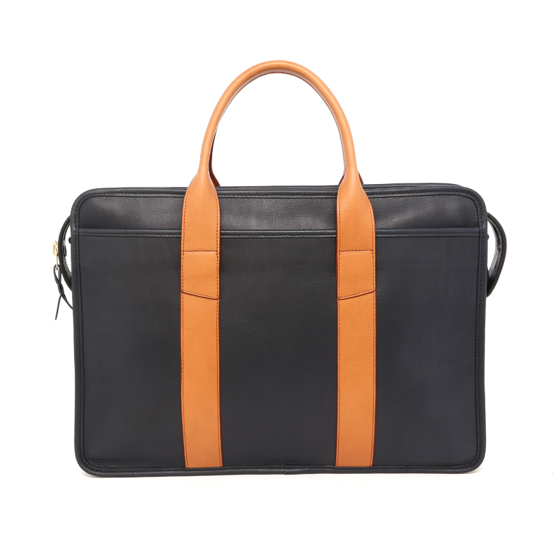 Bound Edge Zip-Top Briefcase - English Blue/Natural - Tumbled Leather
 in 