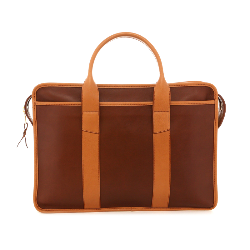 Bound Edge Zip-Top Briefcase - Rustic Brown/Natural - Tumbled Leather
 in 