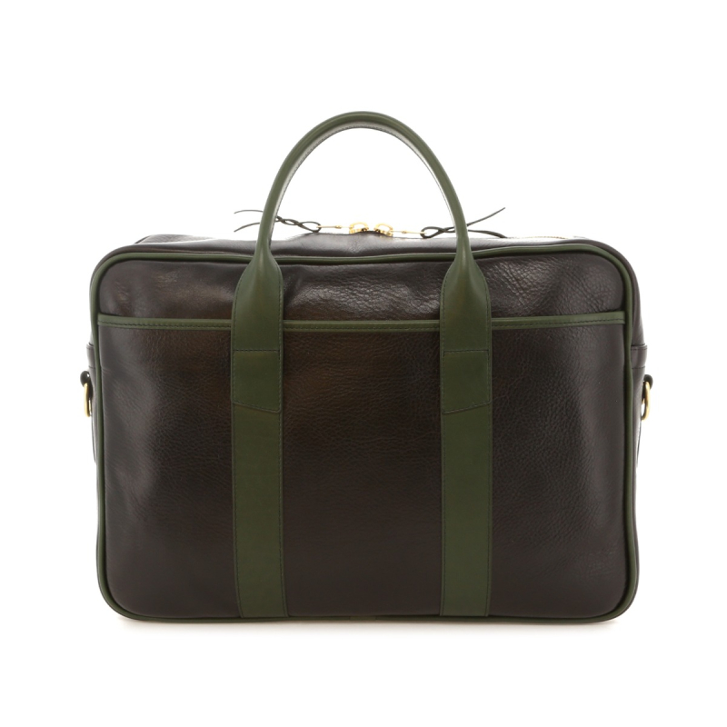 Commuter Briefcase - Black/Hunter Green - Polished Tumbled Leather
 in 