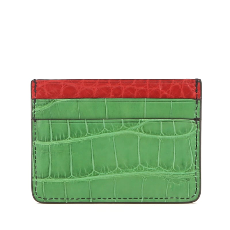 Double Card Case - 5 Color Way - Cigar-Buttercup-Chocolate-Kelly Green-Candy Apple Red - Alligator in 