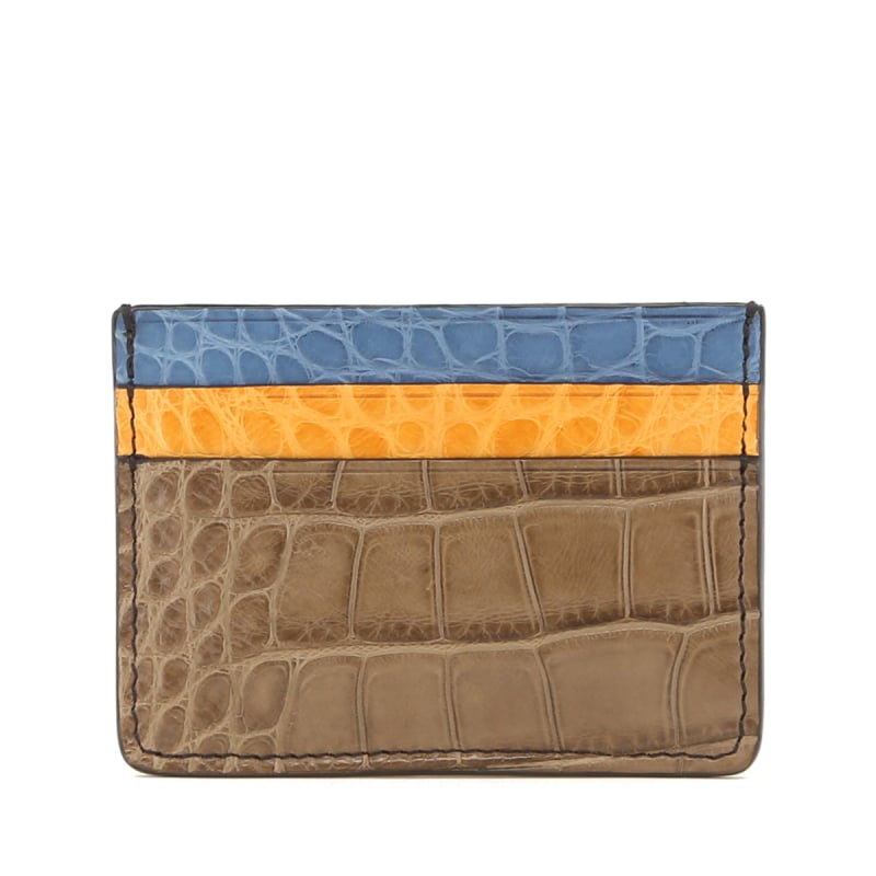Double Card Case - 6 Color Way - Nicotine-Buttercup-Denim-Saddle-Black- Chocolate - Alligator in 