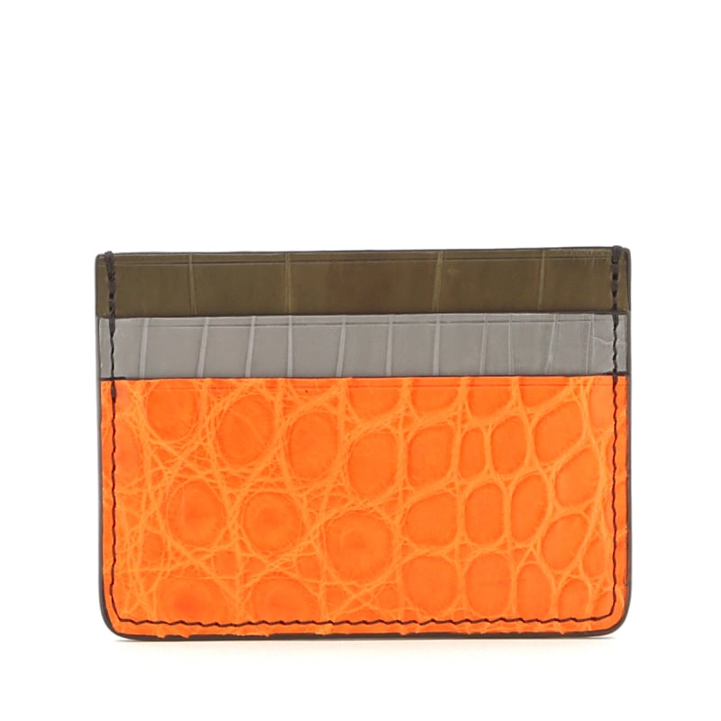 Double Card Case - 6 Color Way - Orange-Serpentine-Loden-Mod Blue-Saddle-Chocolate - Alligator in 