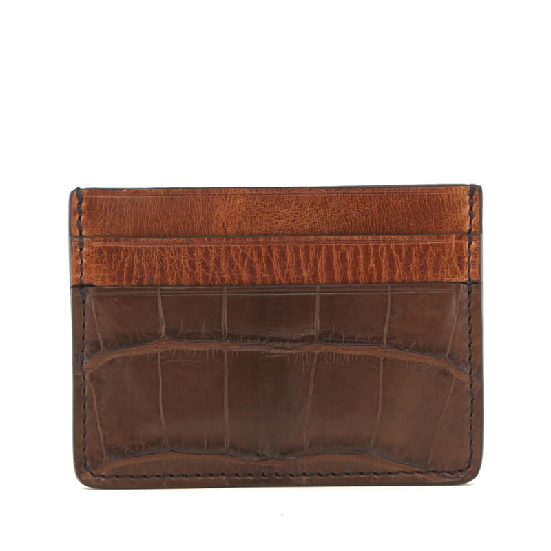 Double Card Case - Chocolate-Chestnut Pull Up - Alligator in 