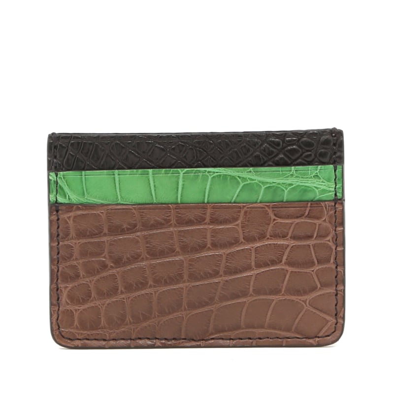Double Card Case - Chocolate-Kelly Green-Black - Alligator in 