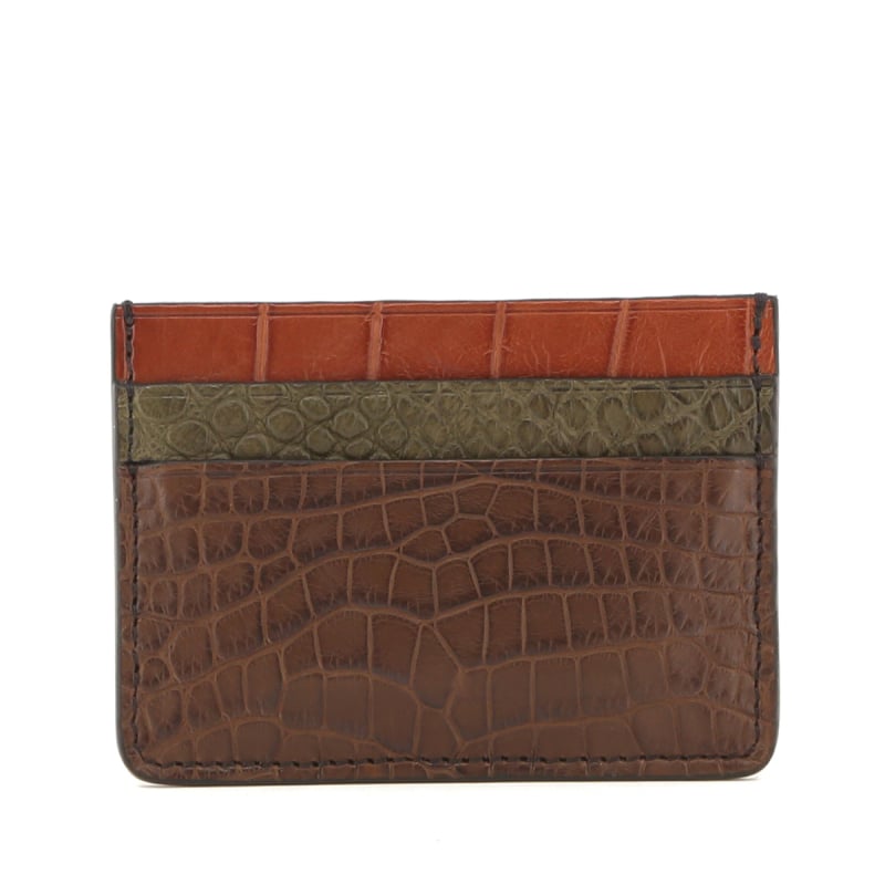Double Card Case - Chocolate-Loden-Cognac - Alligator in 