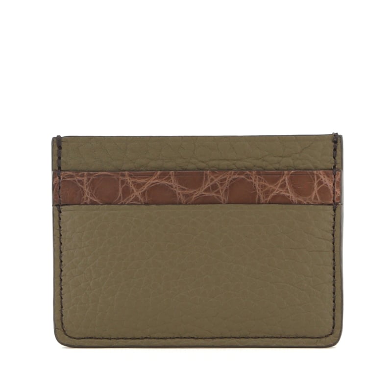 Double Card Case - Forest Taurillon / Chocolate Alligator - Chocolate Interior in 