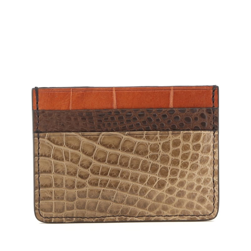 Double Card Case - Nicotine-Chocolate-Cognac - Alligator in 
