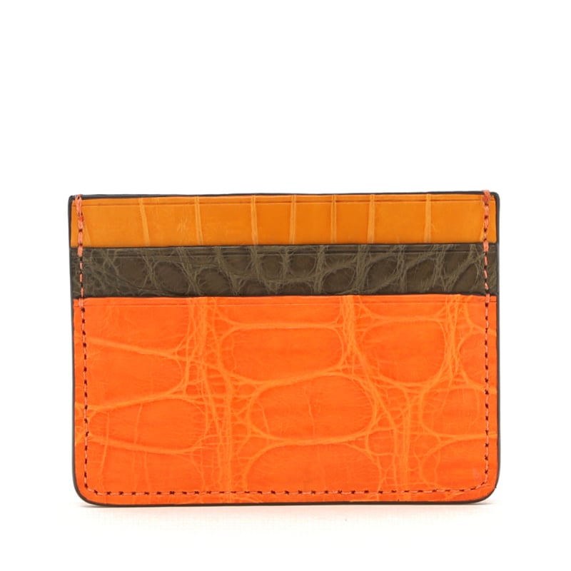 Double Card Case - Orange-Loden-Buttercup - Alligator in 