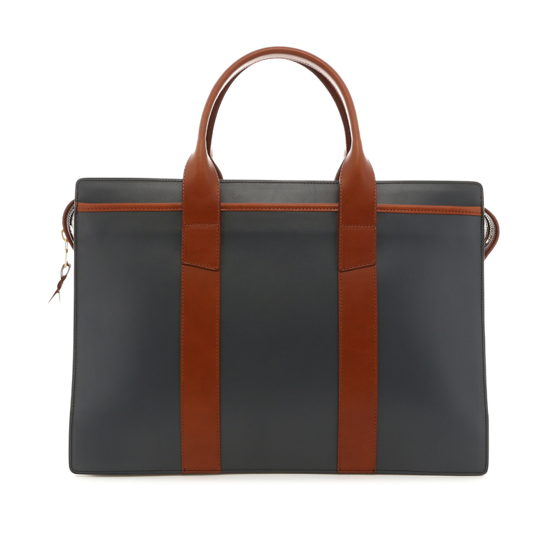 Double Zip-Top Briefcase - Battleship/Bombay Brown - Belting Leather  in 