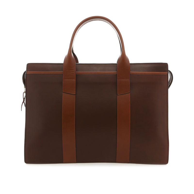 Double Zip-Top Briefcase - Chocolate/Rustic Brown - Belting Leather  in 