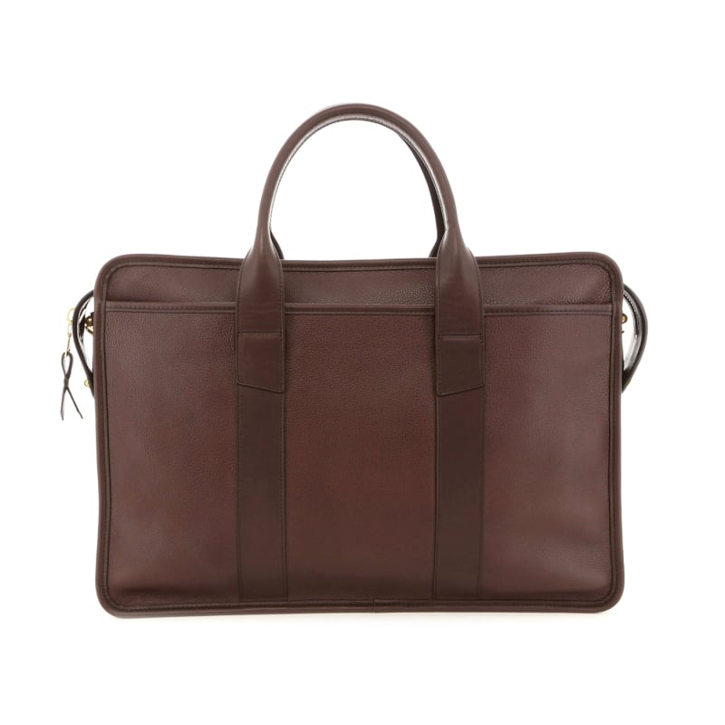 Bound Edge Zip-Top Briefcase - Mustang/Chocolate - Fine Pebbled Leather in 