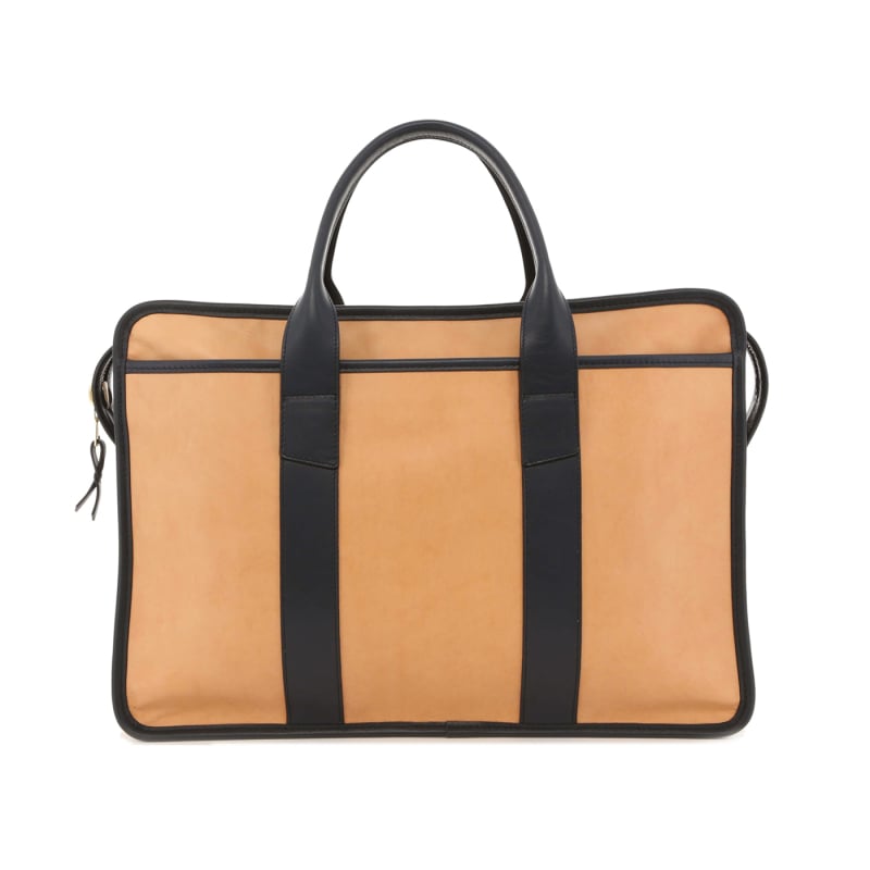 Bound Edge Zip-Top Briefcase - Natural/Blue - Tumbled Leather in 