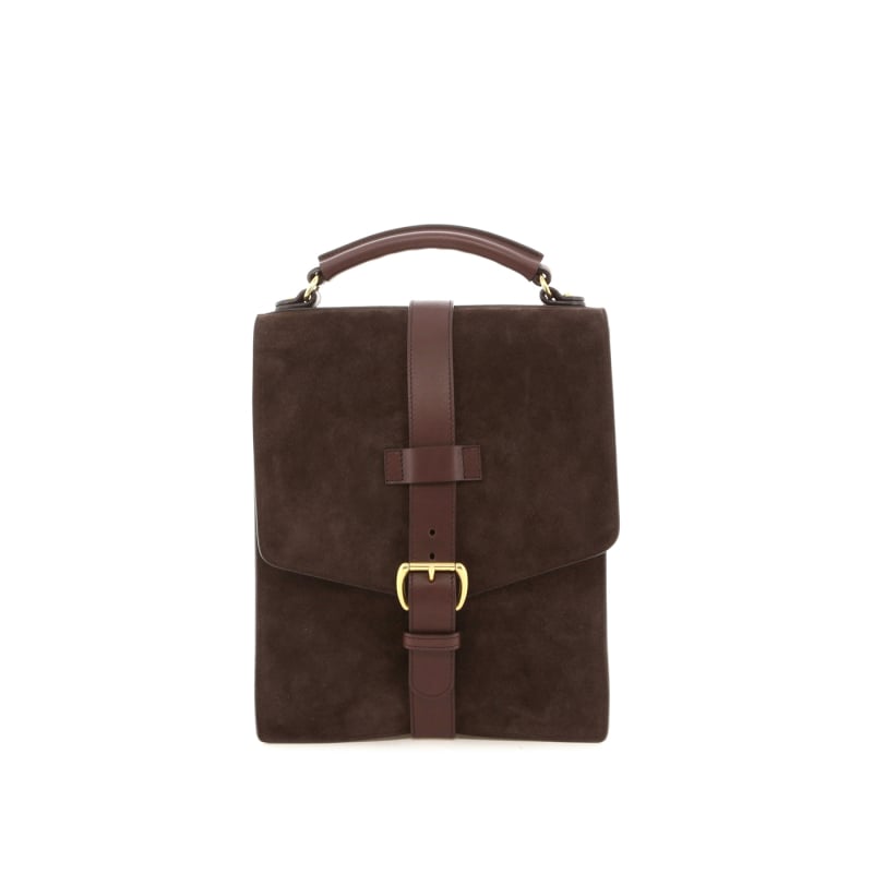 Buckle Messenger - Chocolate Suede / Chocolate Harness Leather in 