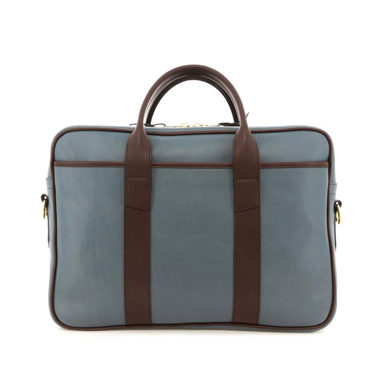 Commuter Briefcase - Bluestone/Chocolate - Smooth Tumbled Leather in 