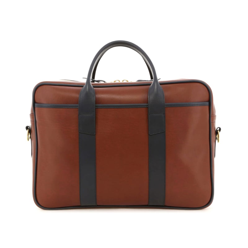 Commuter Briefcase - Brown/Navy - Smooth Tumbled Leather in 